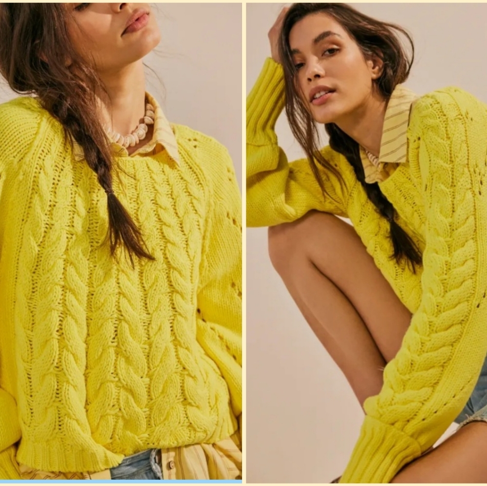 Free People Sandre Pull Over Yellow in love Size Small NWT